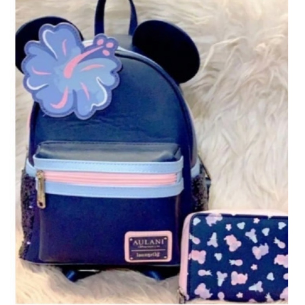 Loungefly Aulani Disney Resort & Spa Mini Mouse Blue Hibiscus Set EXTREMELY RARE